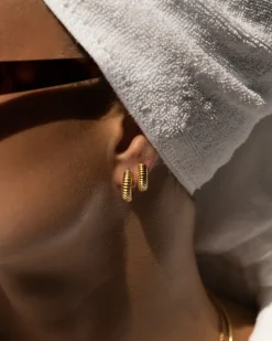Mockberg Ribbed Örhängen Medium Guld