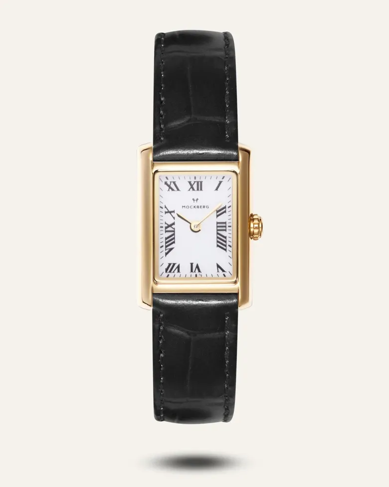Mockberg Timeless Black Leather Gold Watch MB0245