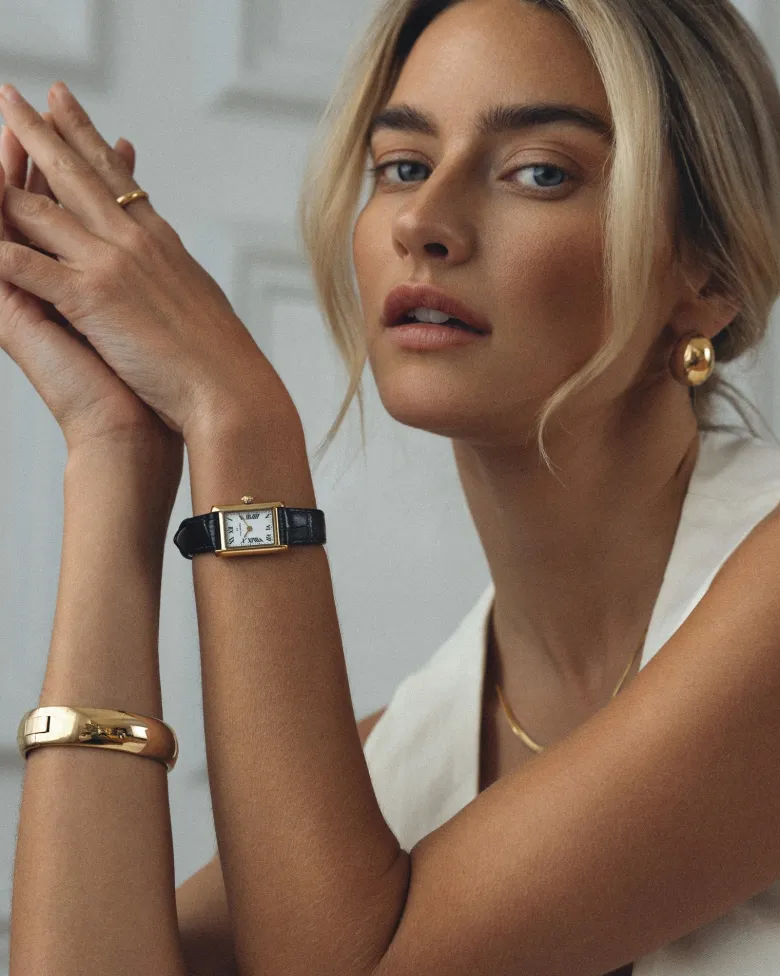 Mockberg Timeless Black Leather Gold Watch MB0245