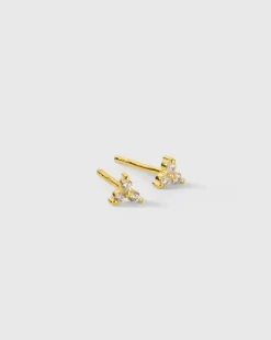 Syster P Celestia Triple Stone Studs Gold