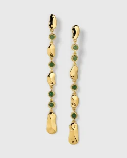 Syster P Florentina Long Örhängen Guld Green Jade