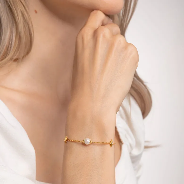 Thomas Sabo Armband pärla med stjärnor guld – A1978-445-14