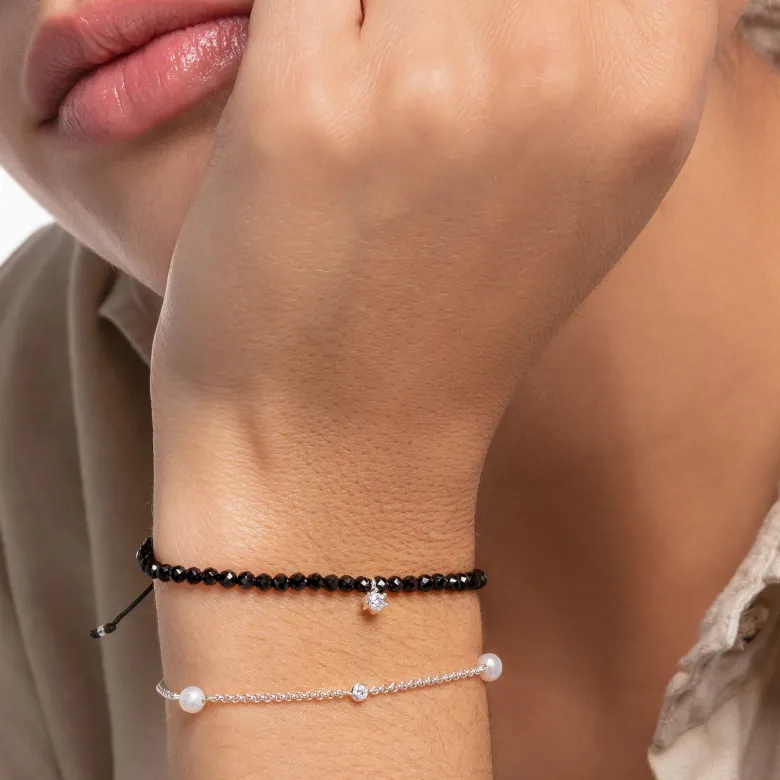 Thomas Sabo Armband svarta pärlor med vit sten – A1987-401-11