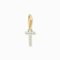 Thomas Sabo Charm-hängsmycke bokstaven T med vita stenar guldpläterad