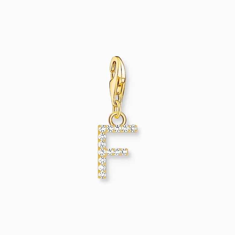Thomas Sabo Charm-hängsmycke bokstaven F med vita stenar guldpläterad