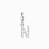 Thomas Sabo Charm-hängsmycke bokstaven N med vita stenar silver
