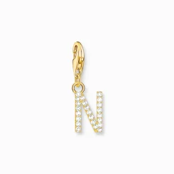 Thomas Sabo Charm-hängsmycke bokstaven N med vita stenar guldpläterad