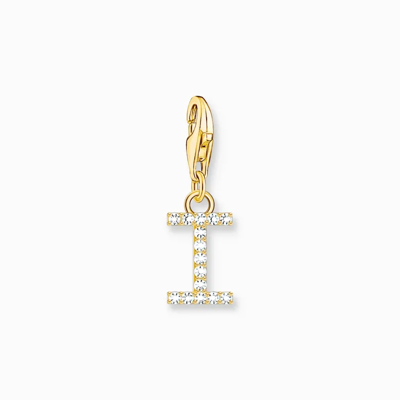 Thomas Sabo Charm-hängsmycke bokstaven I med vita stenar guldpläterad