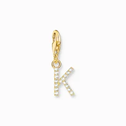 Thomas Sabo Charm-hängsmycke bokstaven K med vita stenar guldpläterad