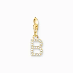 Thomas Sabo Charm-hängsmycke bokstaven B med vita stenar guldpläterad
