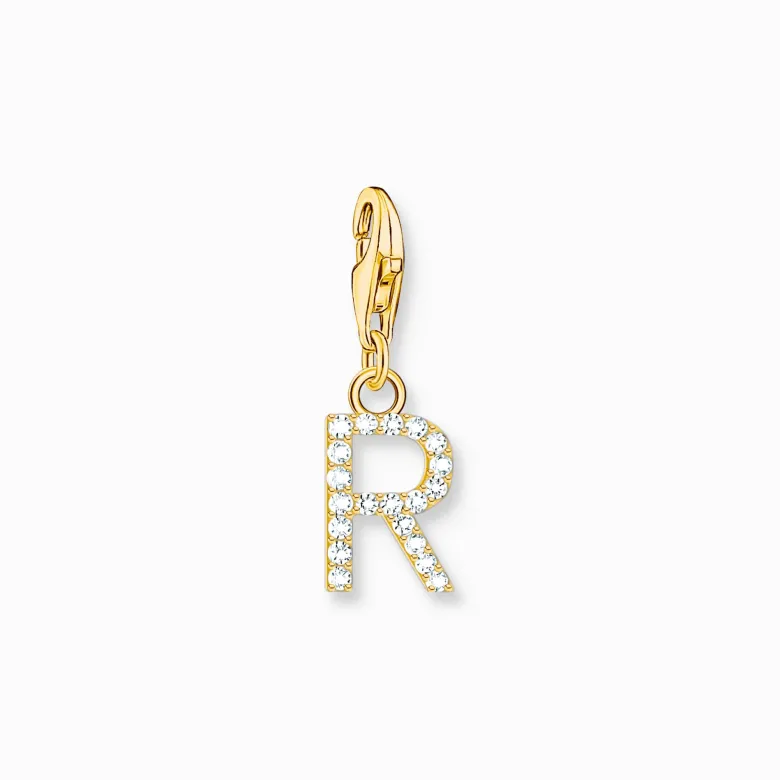 Thomas Sabo Charm-hängsmycke bokstaven R med vita stenar guldpläterad