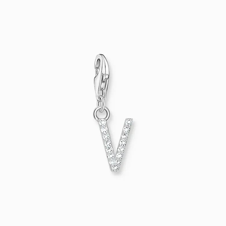 Thomas Sabo Charm-hängsmycke bokstaven V med vita stenar silver