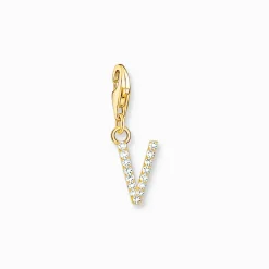 Thomas Sabo Charm-hängsmycke bokstaven V med vita stenar guldpläterad