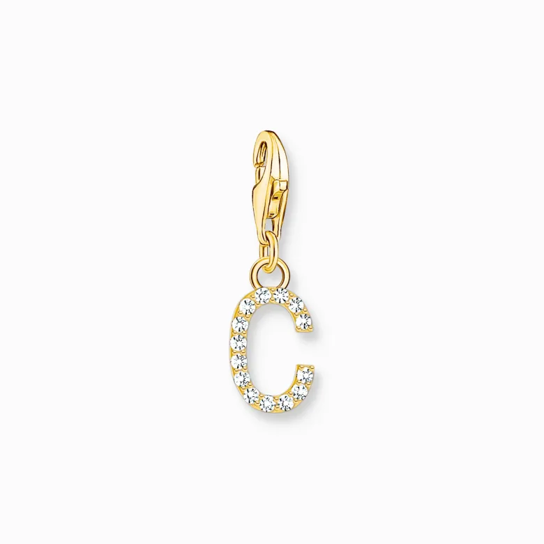 Thomas Sabo Charm-hängsmycke bokstaven C med vita stenar guldpläterad