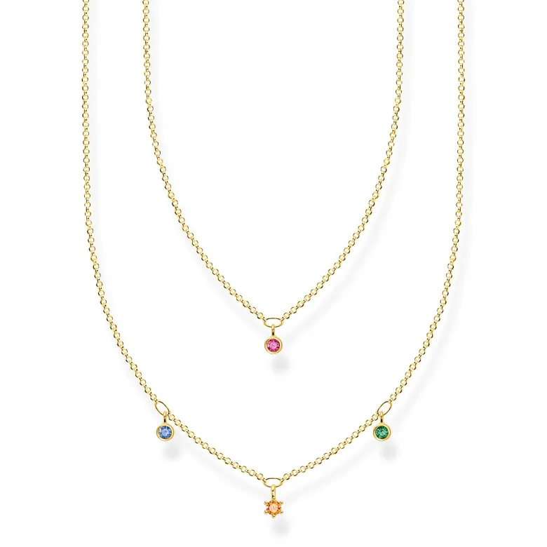 Thomas Sabo Halsband Dubbelt Guld med Färgade Stenar – KE2078-488-7