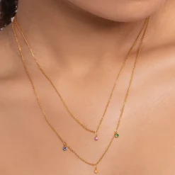 Thomas Sabo Halsband Dubbelt Guld med Färgade Stenar – KE2078-488-7