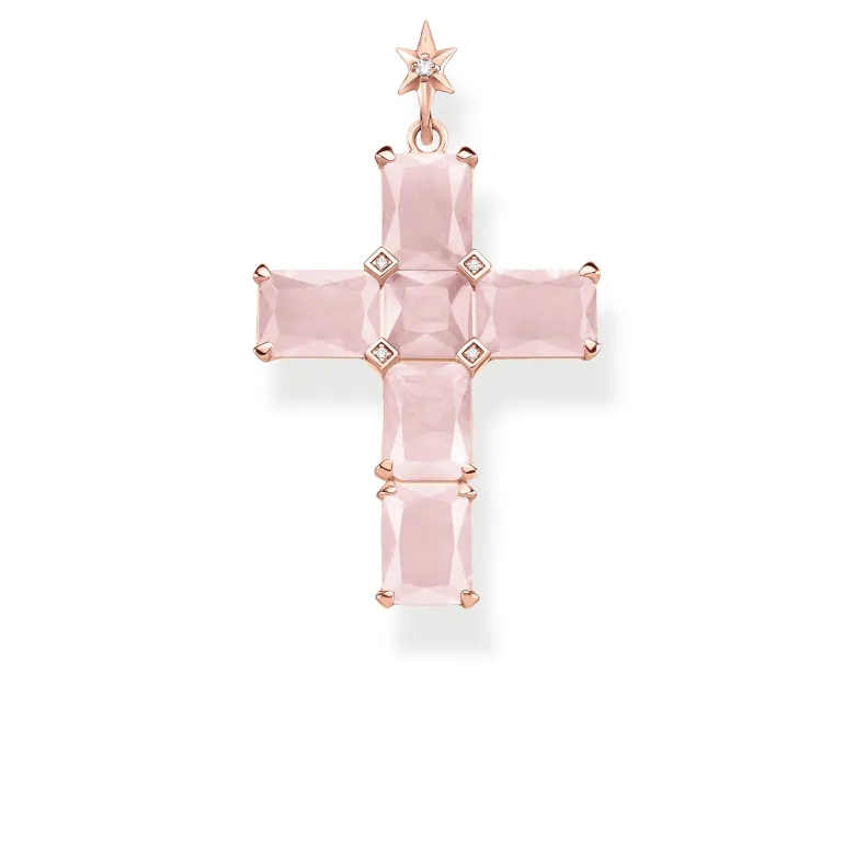 Thomas Sabo Hängsmycke Kors, Rosa Stenar Med Stjärna – PE890-417-9